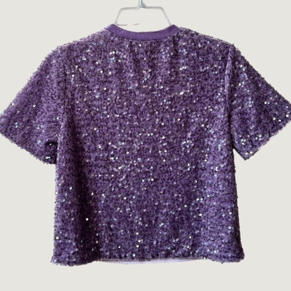 A New Day Purple Sequin Top Womens XS Short Sleeve Party Cocktail Holiday NWT - Picture 2 of 13